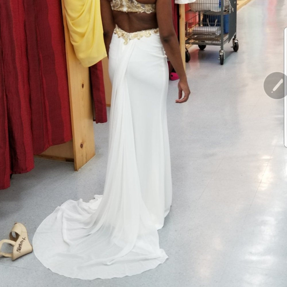 Madison James Ivory and Gold dress with Train - Picture 3 of 9
